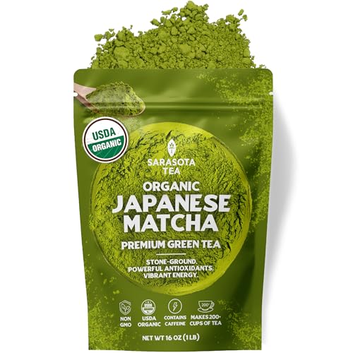 Organic Matcha Green Tea Powder 1 lb (16 Oz) – USDA Certified Organic Japanese Style Matcha – Pure Green Tea Powder for Hot or Iced Tea, Lattes & Smoothies – Non-GMO Bulk Resealable Bag