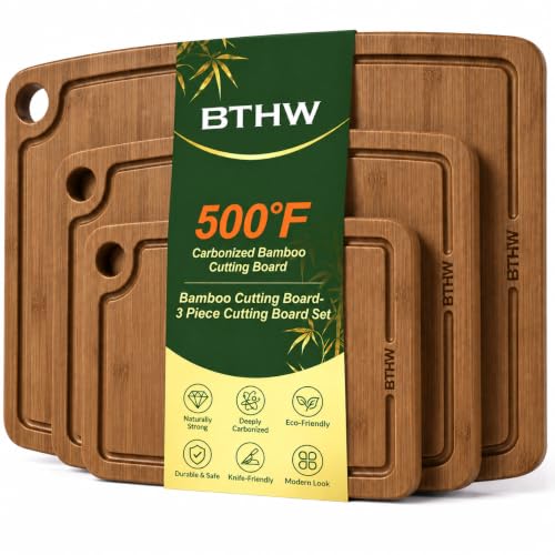 Bamboo Cutting Board 3-Piece,Wood Cutting Board Set for Kitchen