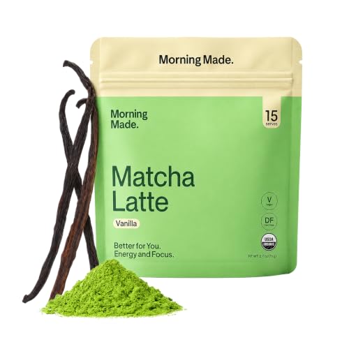 Morning Made Vanilla Ceremonial Grade Matcha Powder - USDA Organic Japanese Green Tea Matcha Powder from Uji Japan - Vegan, Gluten-Free, Resealable Tin (2.65 oz, 15 Servings)
